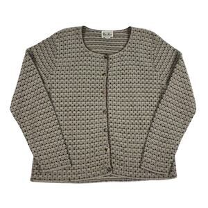 Vintage Knit Cream Brown Sweater Cardigan Button Up Made in New York Size Large